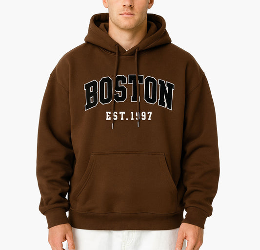 Men’s Black “BOSTON EST. 1997” Hoodie – Casual Pullover Sweatshirt
