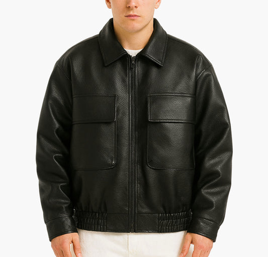 Men’s PU Leather Motorcycle Jacket – Full-Zip Biker Style Coat