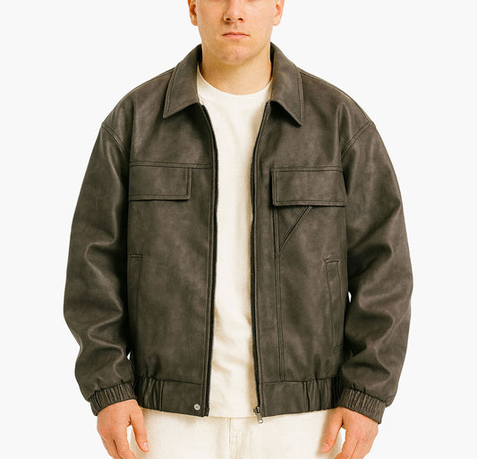 Men’s Casual Motorcycle Jacket – Softshell PU-Textured Outerwear