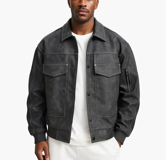 Men’s Gothic Streetwear Jacket – Full-Zip Biker Style Outerwear