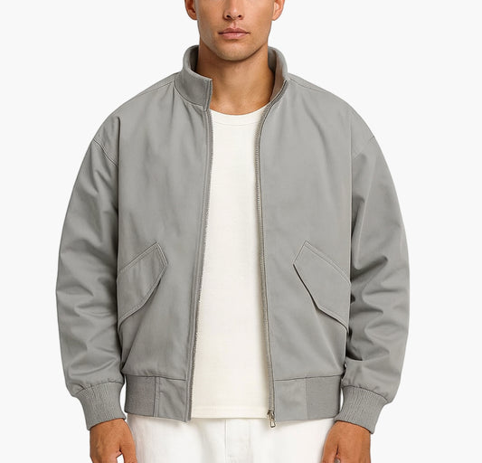 Men’s Casual Motorcycle Jacket – Classic Bomber Zip-Up Coat