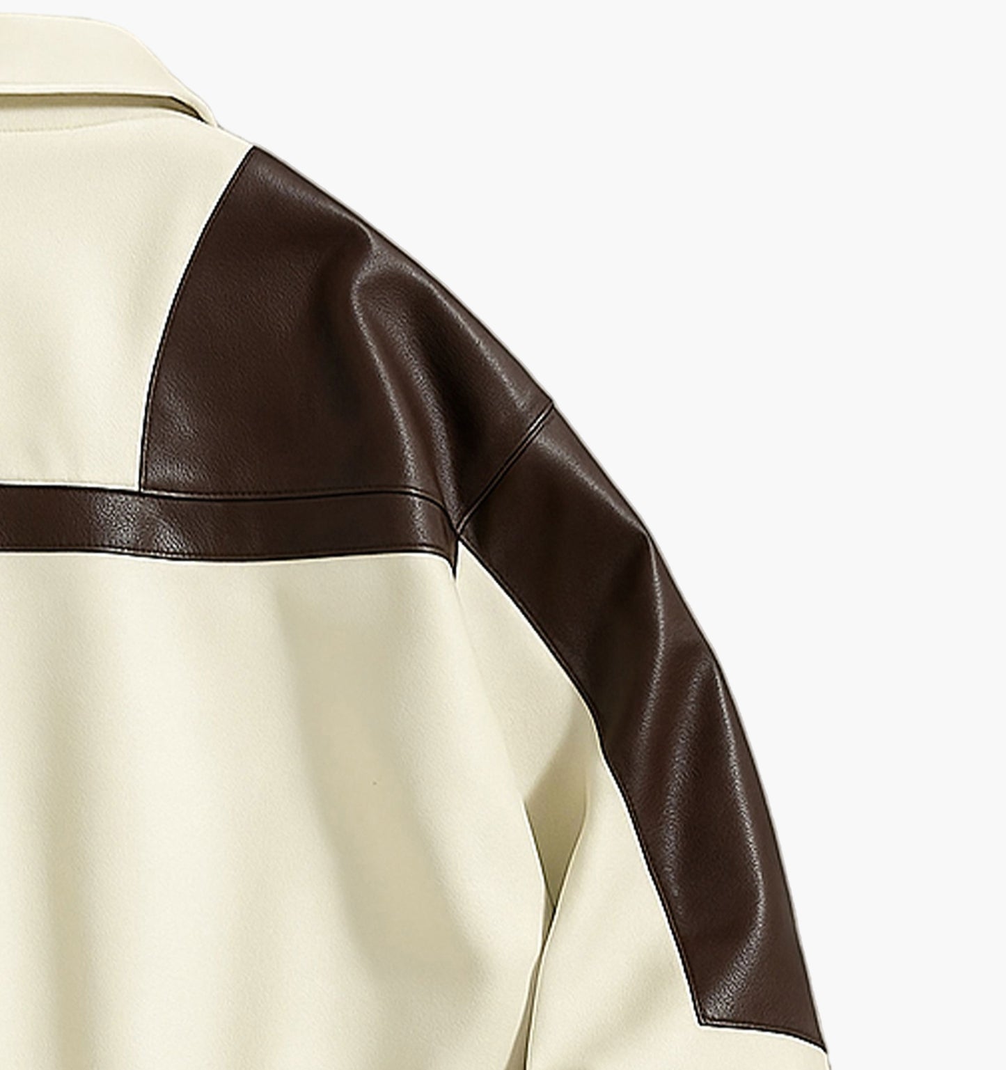 Men’s Faux Leather Colorblock Bomber Jacket – Beige & Brown Short Zip-Up