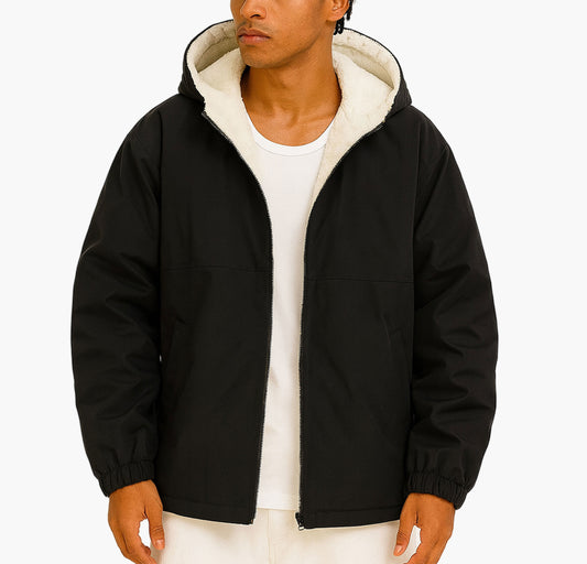 Men’s Reversible Hooded Jacket – Insulated Fleece Sports Coat