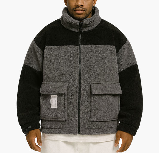 Men’s Fleece-Lined Bomber Jacket – Thick Winter Stand Collar Coat