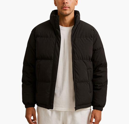 Men’s Clean-Fit Short Stand-Collar Jacket – Retro Loose-Fit Warm Bread Coat