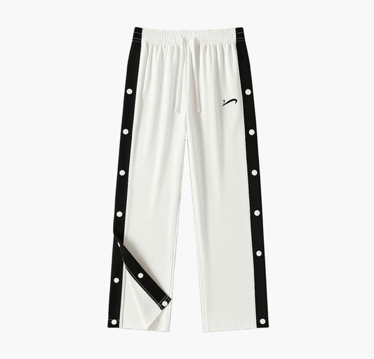 Men’s White Basketball Pants – Wide Leg Joggers with Drawstring & Zipper Pockets