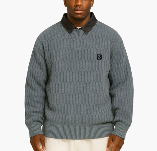 Men’s Thermal Knit Sweater – Slim Fit Mock Two-Piece Pullover with Collar