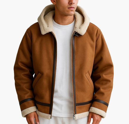 Men’s Winter Jacket – Lamb Fleece Collar Varsity Style Coat