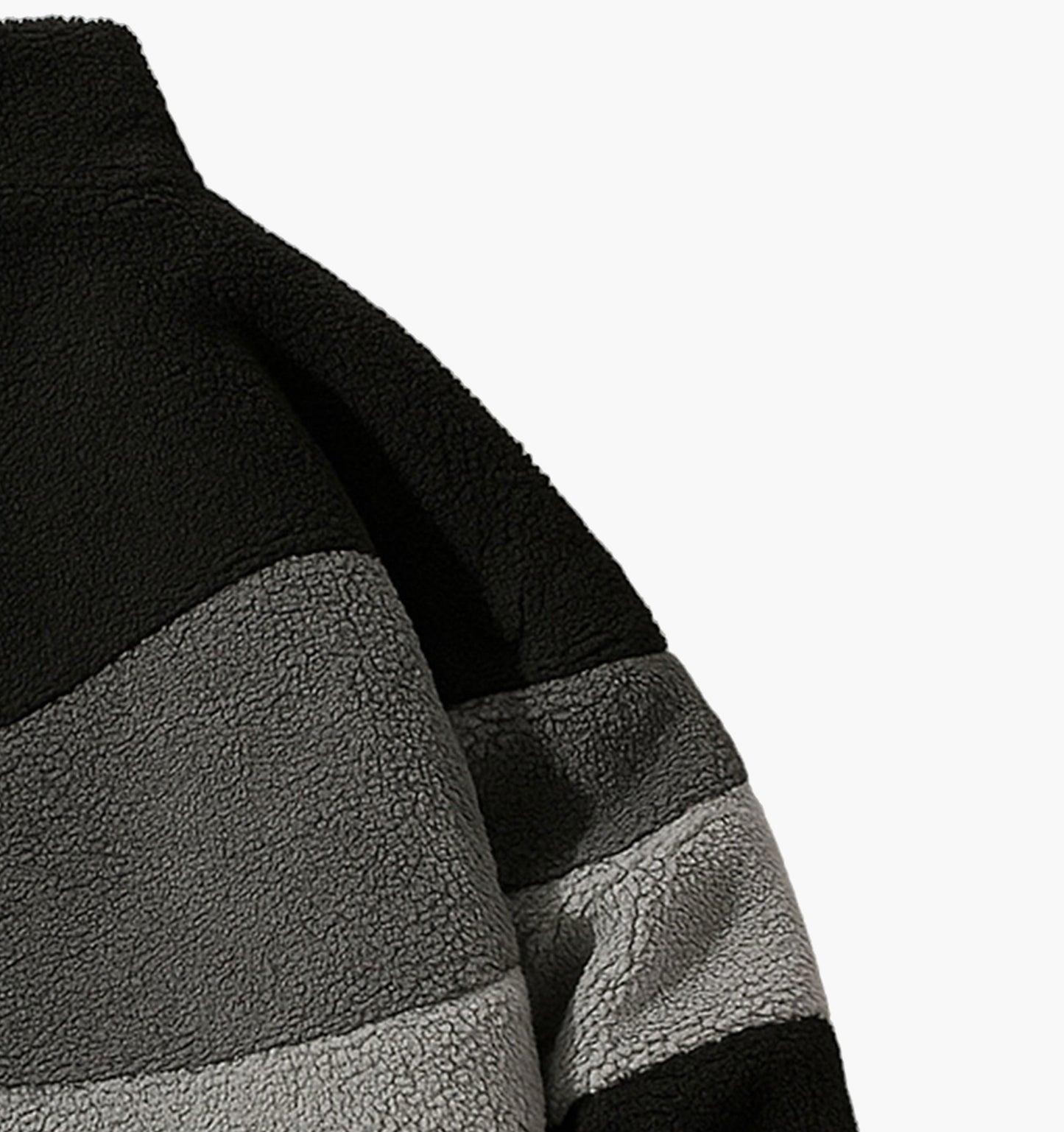 Men’s Thick Plush Fleece Jacket – Warm Color Block Zip-Up Winter Coat