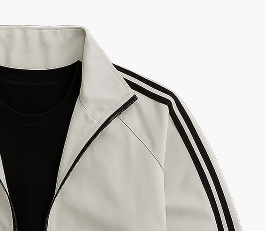 Men’s Oversized Lightweight Jacket – Pastel Pink & Black Zip-Up with Striped Design