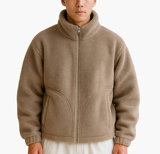 Men’s Reversible Winter Jacket – Sheepskin-Like Full-Zip Coat