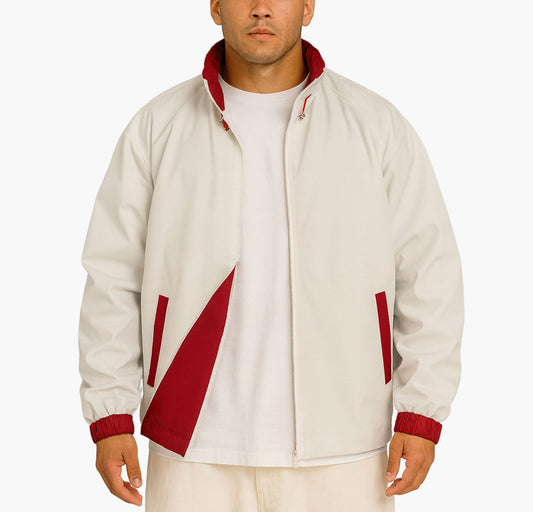 Men’s Dual-Sided Lightweight Jacket – White & Olive Green Full-Zip Coat