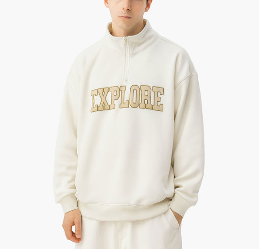 Men’s Oversized Half-Zip Sweatshirt – Thick Knit Casual Pullover