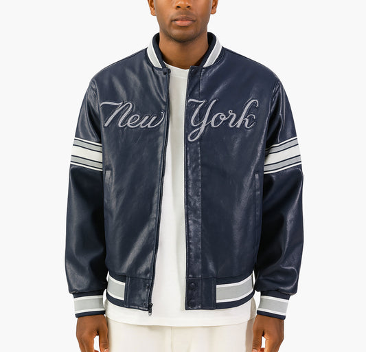 Men’s Retro Baseball Jacket – New York Letter Varsity Zip-Up Coat