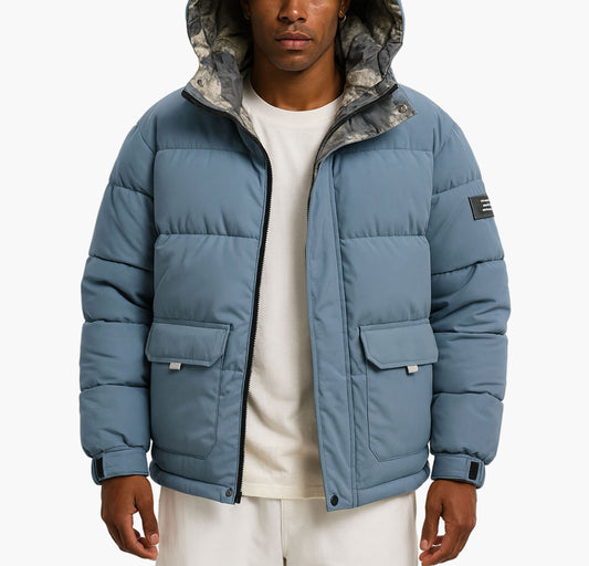 Men’s Heavy-Duty Hooded Winter Jacket – Windproof Full-Zip Outdoor Coat