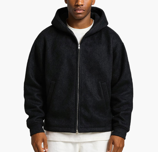 Men’s Plush Hooded Jacket – Thermal Full-Zip Winter Coat