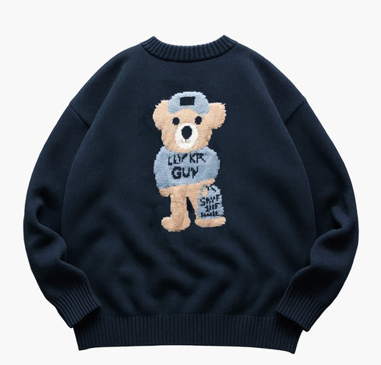 Unisex Teddy Bear Sweater – Beige Knit Pullover for Couples & Casual Wear