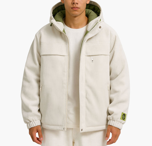 Men’s Heavy-Duty Hooded Winter Jacket – Insulated Full-Zip Color-Block Coat