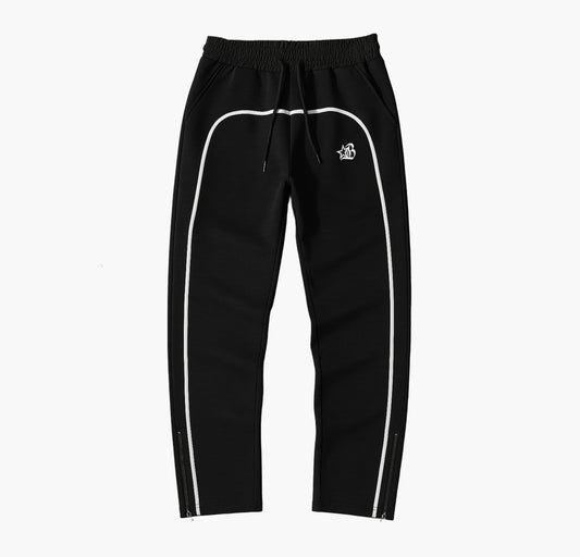 Men’s Athletic Jogger Pants – Black Loose Fit Trousers with White Stripe & Cuffed Ankles