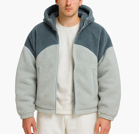 Men’s Color Block Hooded Jacket – Zip-Up Casual Winter Coat