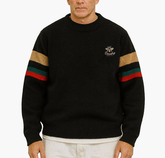 Men’s Cozy Fleece-Lined Knit Sweater – Brown Geometric Pullover