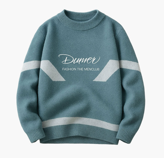 Men’s Winter Sweater Jacket – Thick Turquoise Pullover with Letter Print