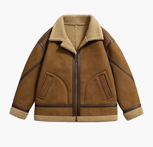 Men’s Retro Striped Fleece Jacket – Warm Zip-Up Winter Coat with Pockets