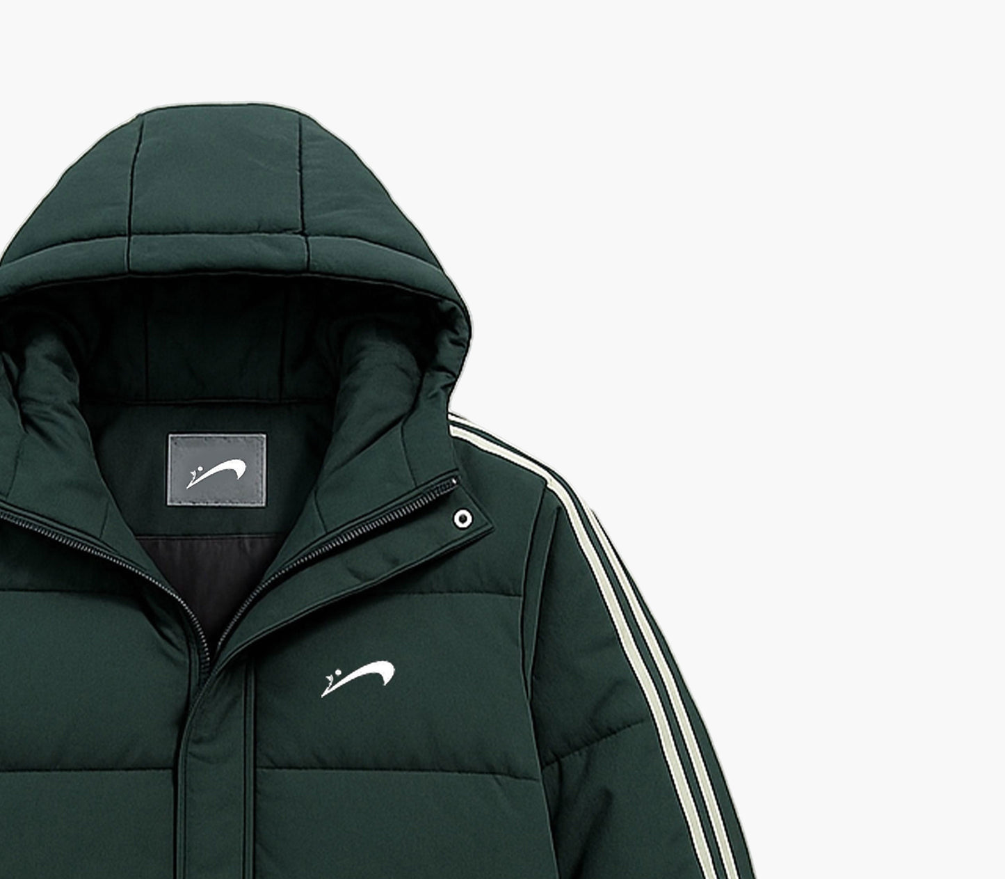 Men’s Thick Winter Hooded Jacket – Striped Padded Coat with Zipper & Belt