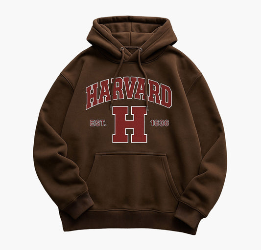 Men’s Harvard Print Hoodie – Casual Pullover with Kangaroo Pocket
