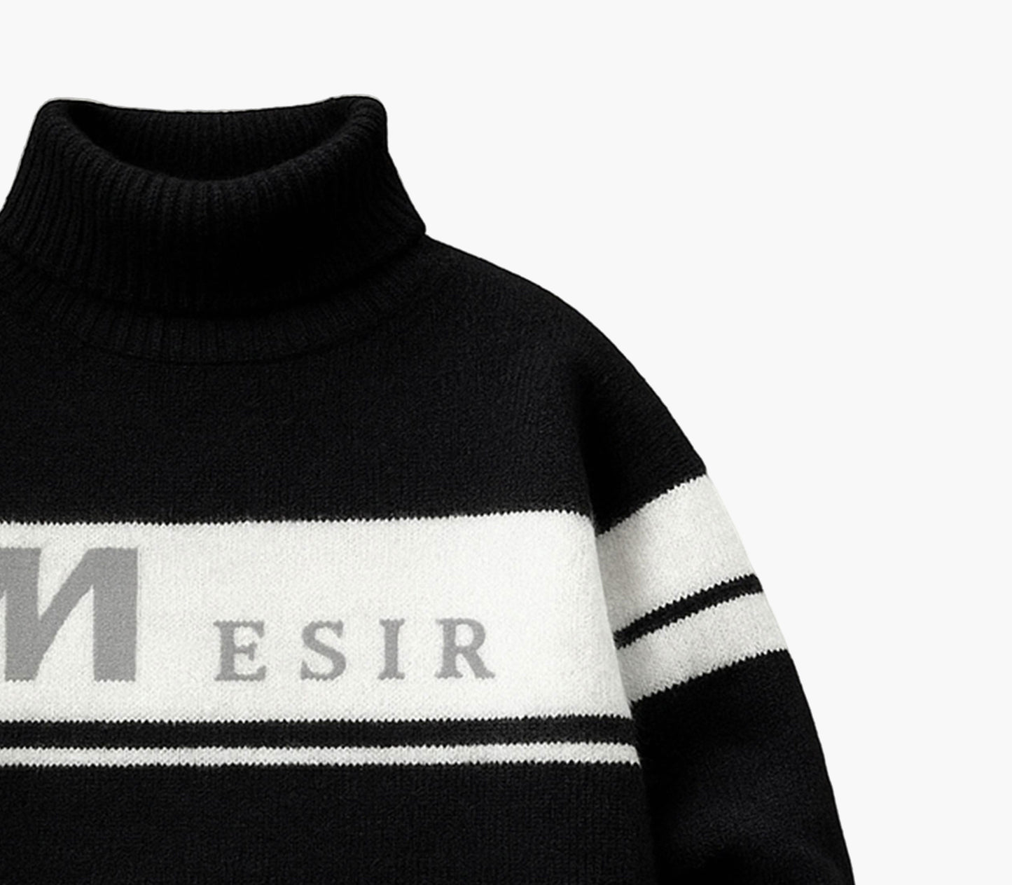 Men’s Stripe Knit Sweater – Beige & Brown Pullover with Letter “M” Design
