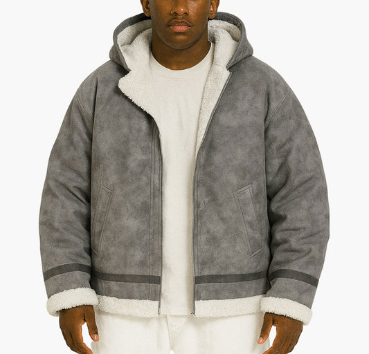 Men’s Faux Fur-Lined Bomber Jacket – Trendy Winter Streetwear