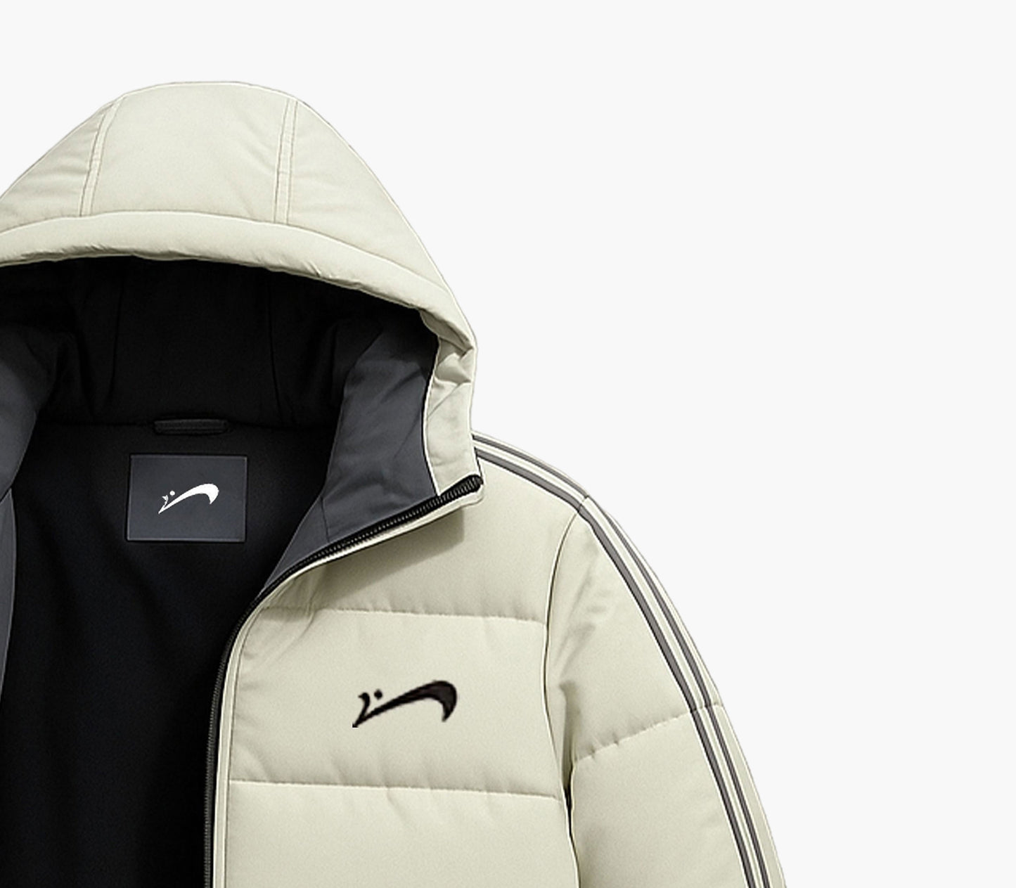 Men’s Thick Winter Hooded Jacket – Striped Padded Coat with Zipper & Belt