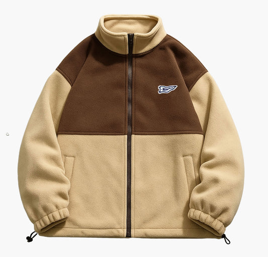 Men’s Black & Gray Color Block Jacket – Zip-Up Casual Coat with Stand Collar