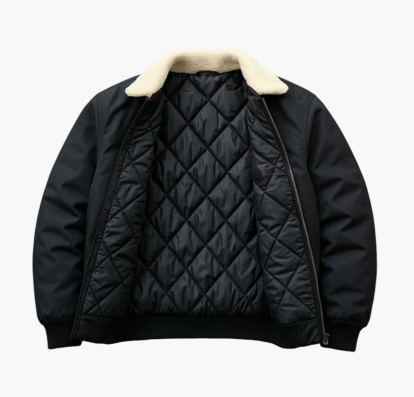 Men’s Polyester Bomber Jacket – Plush Collar Winter Coat