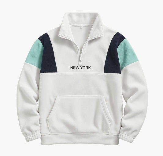 Unisex Fleece-Lined Zip-Up Jacket – Block Design with “New York” Embroidery