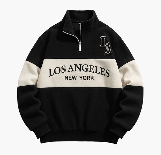 Men’s Block Fleece Sweatshirt – LA Embroidered Zip-Up with Stand Collar