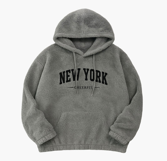 Men’s York Graphic Hoodie – Warm Fleece Pullover with Letter Print & Pocket