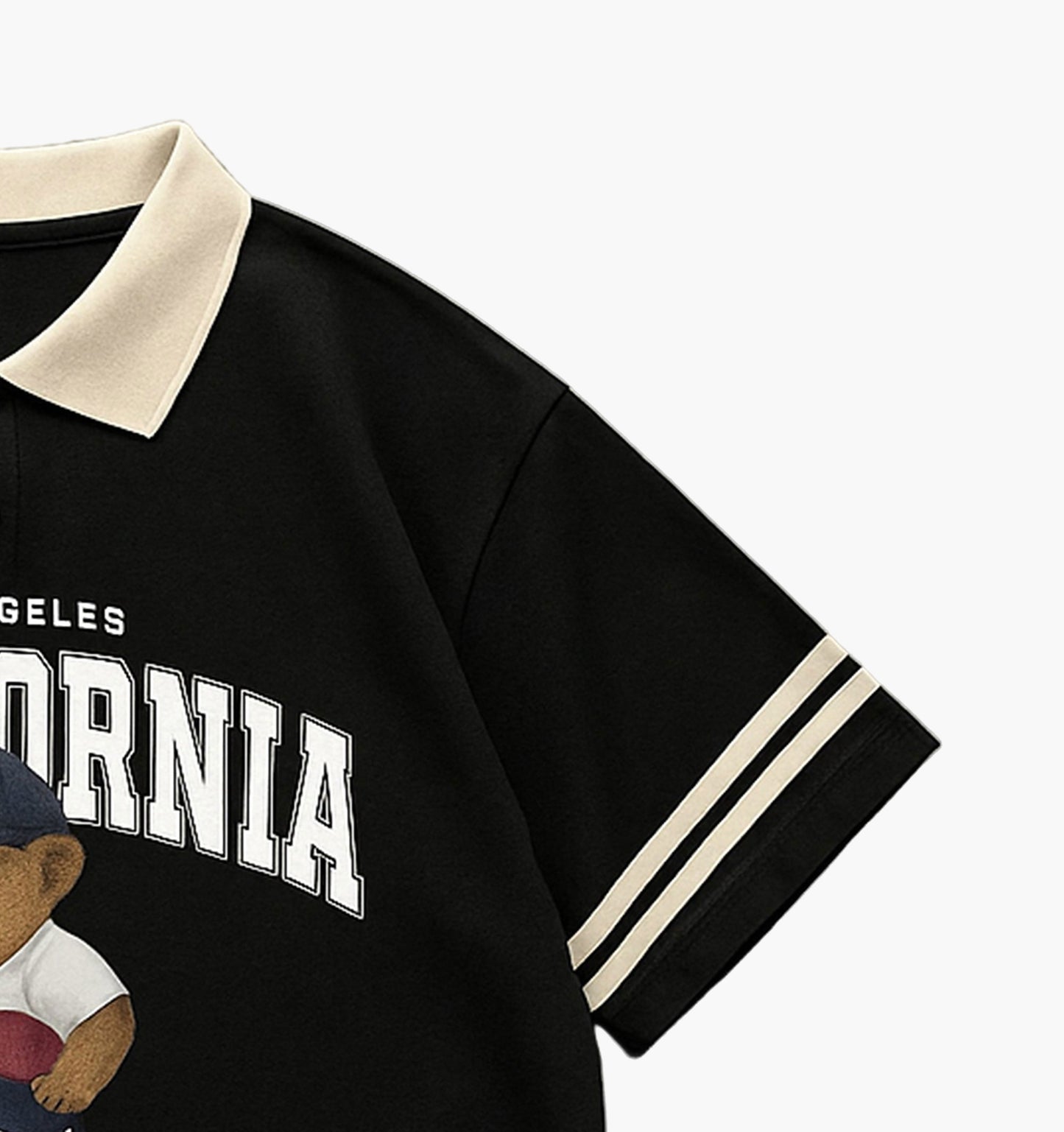 Men’s Bear Graphic Polo Shirt – Casual Knit Polo with Button Details