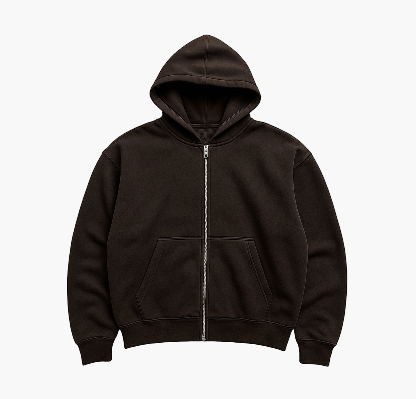 Men’s Full-Zip Hooded Jacket – Oversized Brown Casual Outerwear