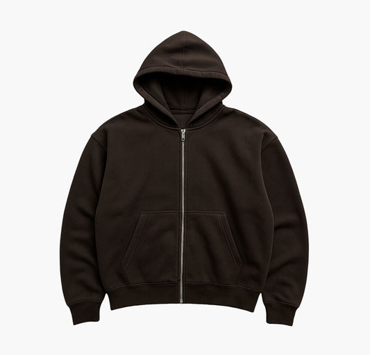 Men’s Full-Zip Hooded Jacket – Oversized Brown Casual Outerwear
