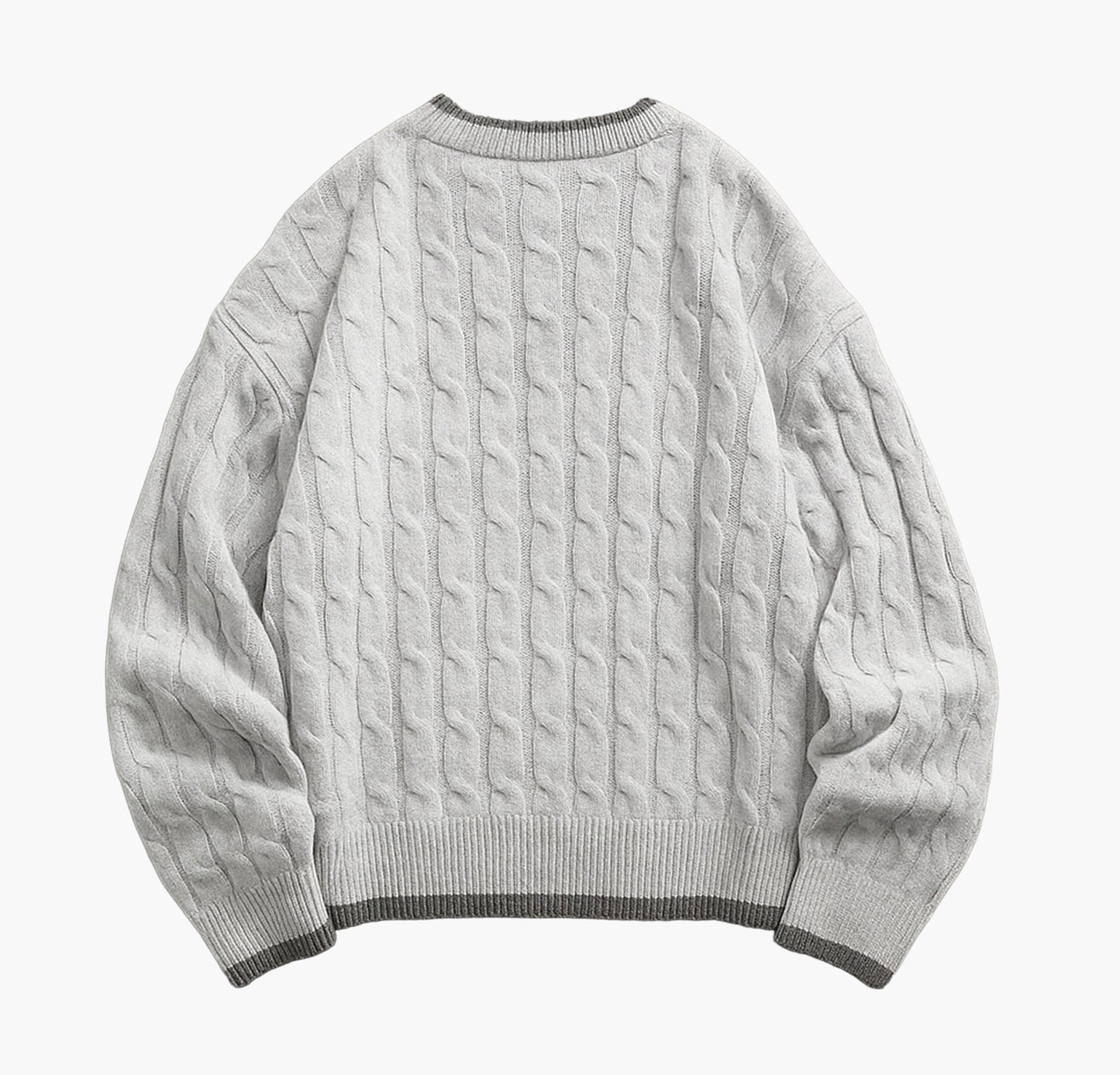 Men’s Navy Crewneck Sweater – Cable-Knit Long Sleeve Pullover for All Seasons