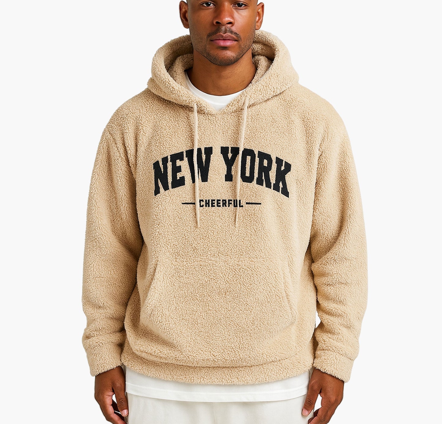 Men’s York Graphic Hoodie – Fleece-Lined Pullover with Letter Print & Pocket