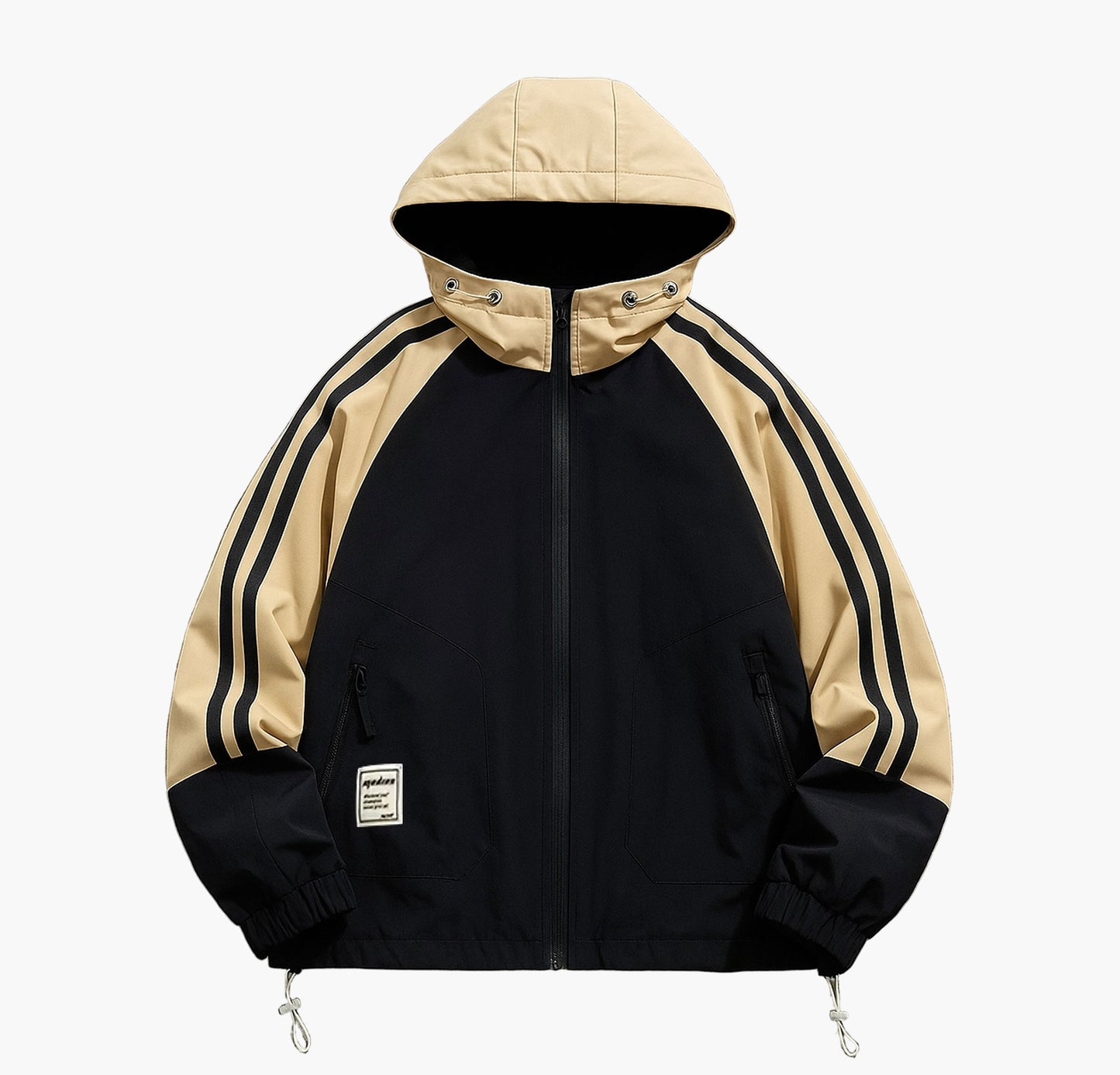 Men’s Color Block Hooded Jacket – Loose Fit Zip-Up with Pockets for Streetwear