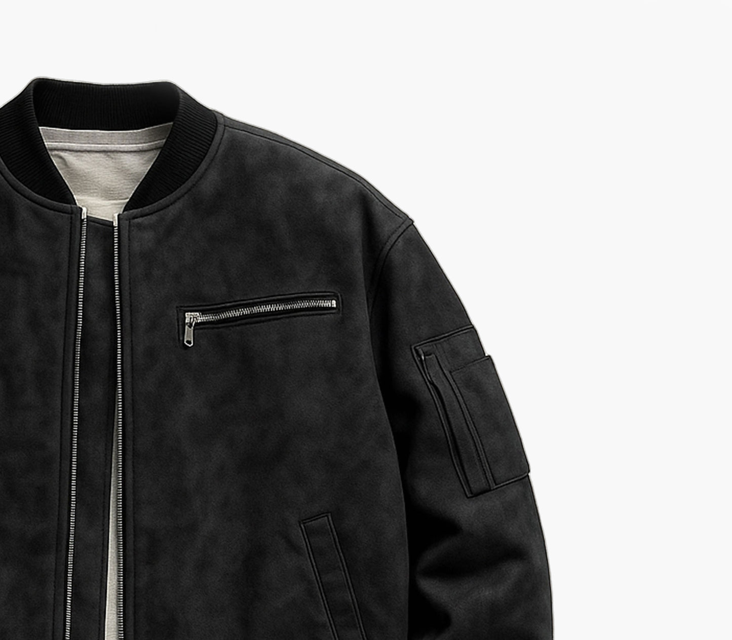 Men’s PU Leather Bomber Jacket – Double Zipper Design, Baseball Collar, and Pockets