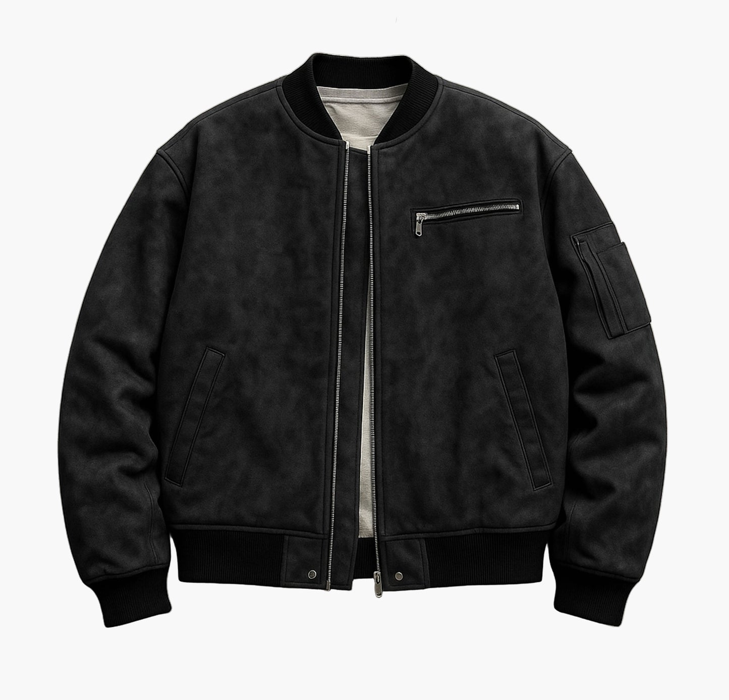 Men’s PU Leather Bomber Jacket – Double Zipper Design, Baseball Collar, and Pockets