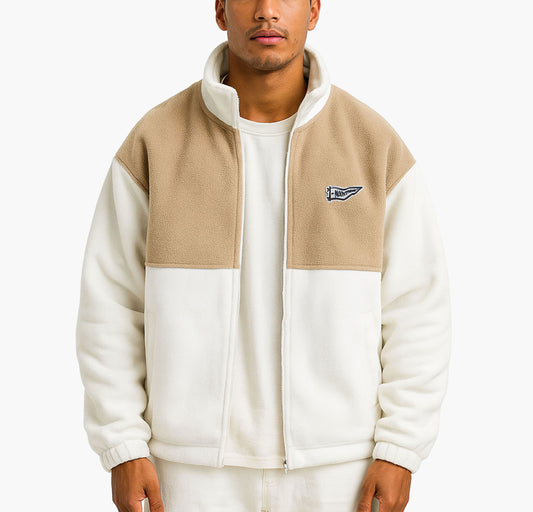 Men’s Two-Tone Zip-Up Jacket – Black & Gray Color Block Casual Coat