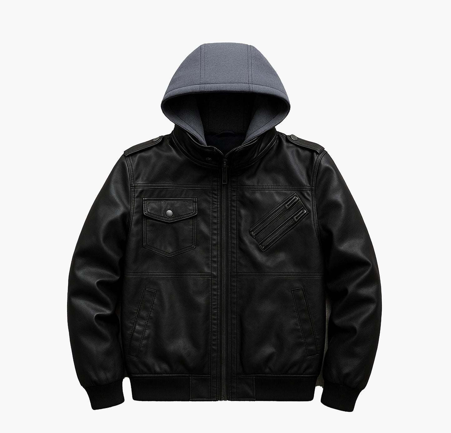 Men’s Hooded Jacket – Full-Zip Motorcycle & Casual Coat with Button Closure