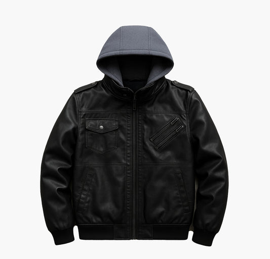 Men’s Hooded Jacket – Full-Zip Motorcycle & Casual Coat with Button Closure