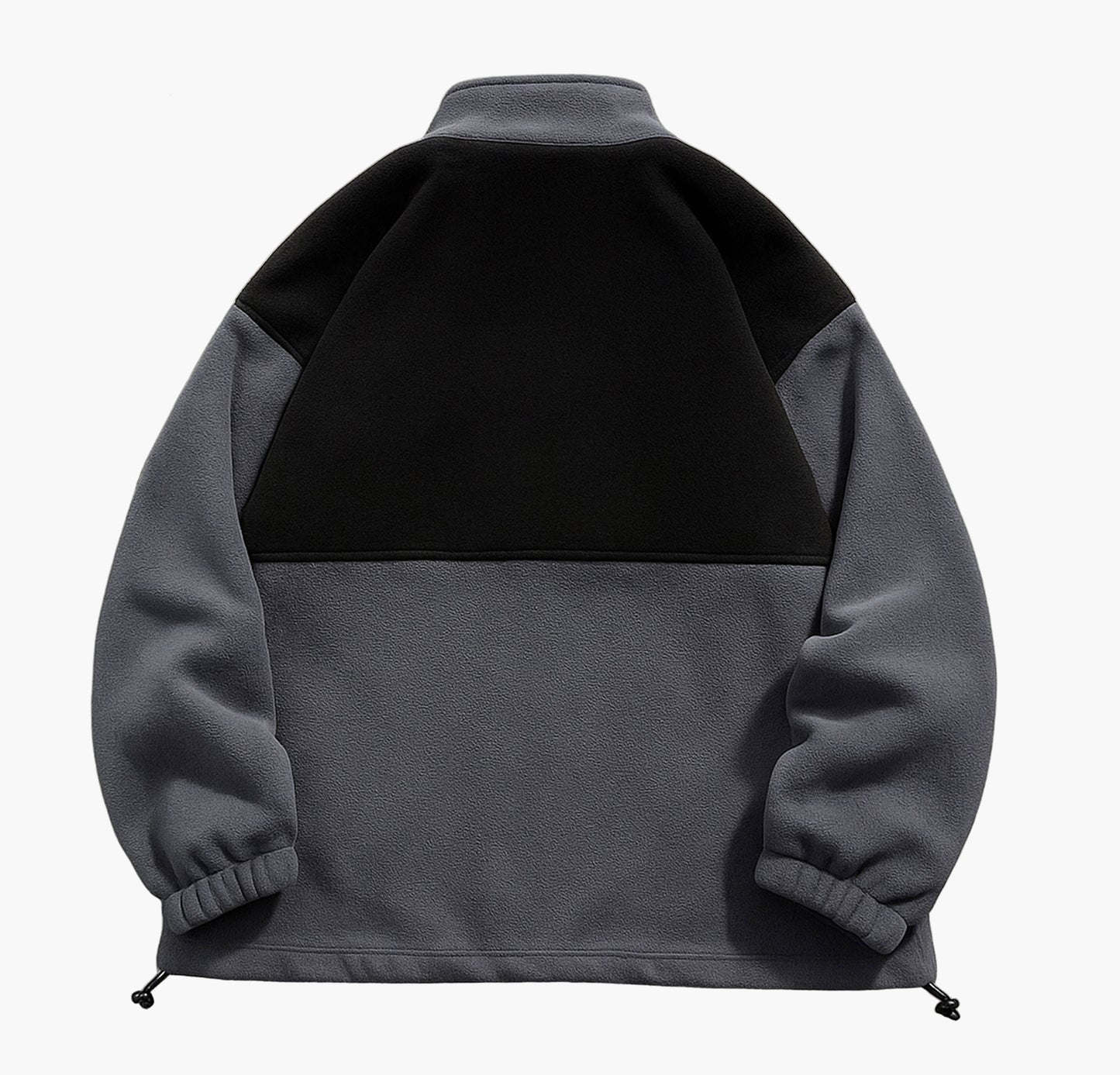 Men’s Color Block Jacket – Black & Gray Zip-Up Casual Coat with Stand Collar