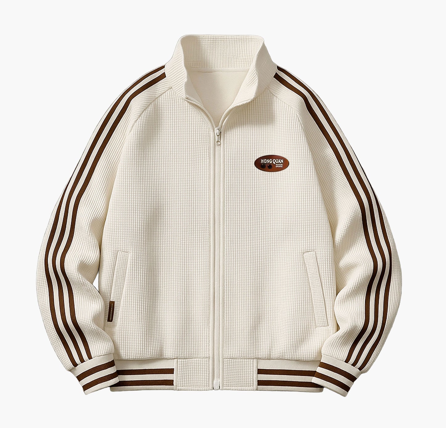 Men’s Lightweight Bomber Jacket – Black Zip-Up with White Stripes & Logo